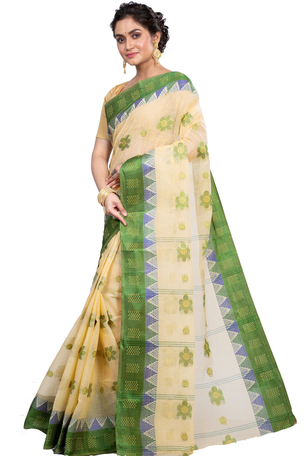 Green Pure Cotton Palasful Tant Saree (896)